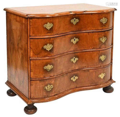 Queen Anne Walnut Serpentine Front Chest, having four