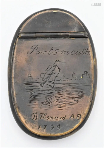 Brass Snuff Box, top lid inscribed Portsmouth B.