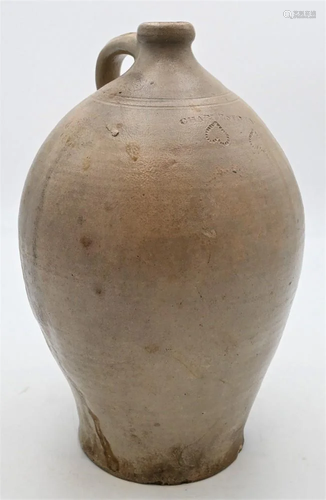 Charlestown Stoneware Jug, having two incised hearts,