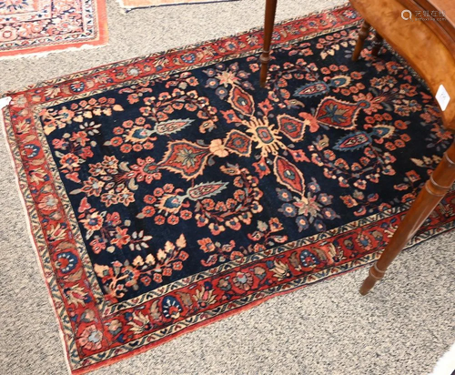 Blue Sarouk Oriental Throw Rug, 3' 4