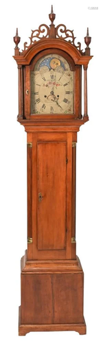 Timothy Barnes Cherry Tall Clock, having fret work top