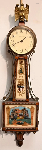 Waltham Miniature Banjo Clock, having mahogany case,