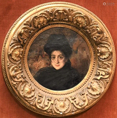 American School, 19th century, round portrait of a