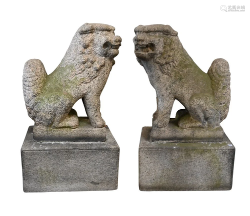 Pair of 19th Century Carved Granite Foo Dogs