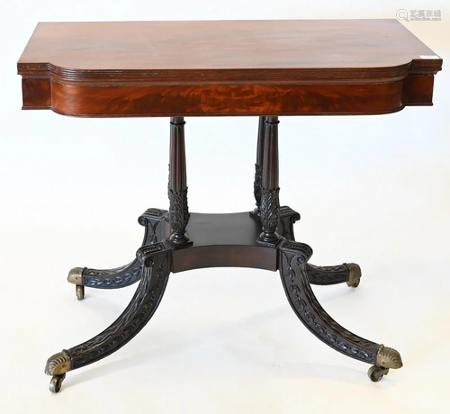 Federal Mahogany Game Table, on carved and fluted