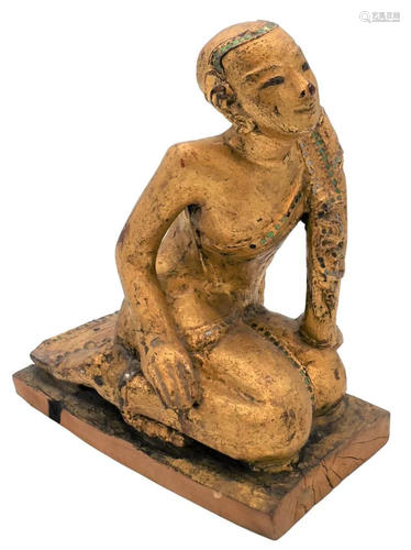 Thai Giltwood Figure of a Kneeling Monk, 19th century,