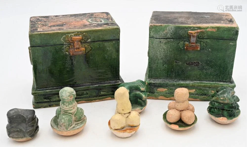 Pair of Chinese Ming Dynasty Saneai Altars, each green