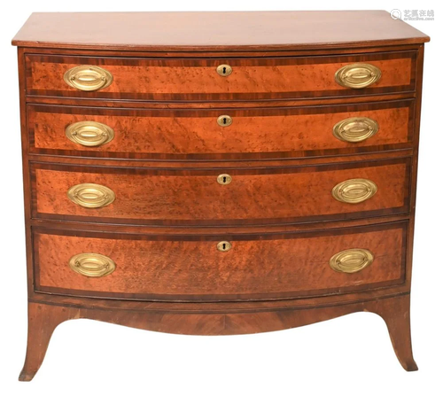 Federal Mahogany Chest, having bowed front, four