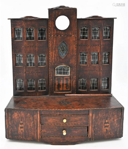 Inlaid Colonial Architectural Watch Hutch, in the form