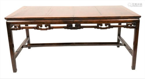 Chinese Hardwood Table, rectangle top over pierce work