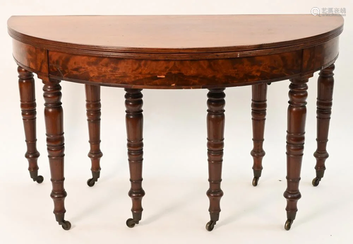 Sheraton Mahogany Demilune Table, opening to about 10