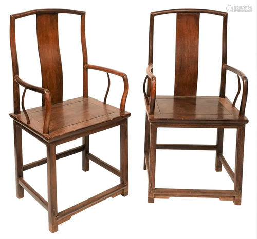 Pair of Zitan Wood Chinese Armchairs, height 41 inches,