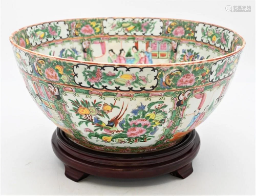 Large Rose Medallion Punch Bowl, decorated with