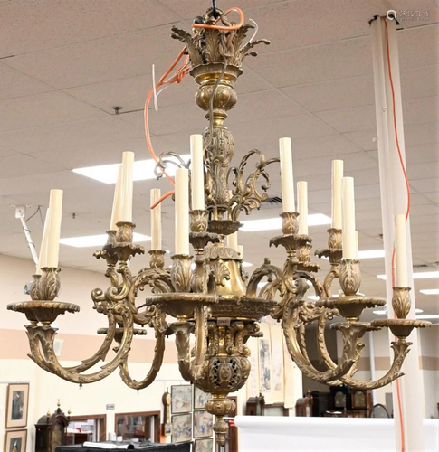 Bronze Sixteen Light Chandelier, having eight foliate