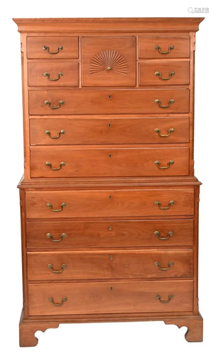 Chippendale Cherry Chest on Chest, in two parts, upper