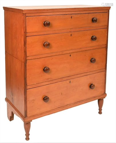 Pine Chest of Four Drawers, having scoop carved