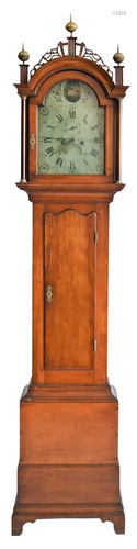 Asahel Cheney Tall Clock, having fretwork top over