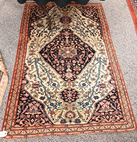 Ferahan Sarouk Oriental Throw Rug, with birds, 3' 2