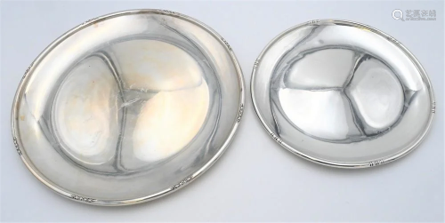 Two Large Sterling Silver Round Trays, each having near