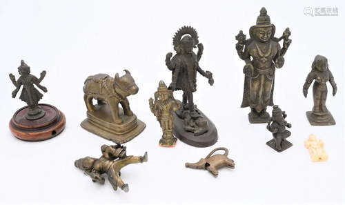 Nine Piece Bronze Lot, to include miniature sculptures