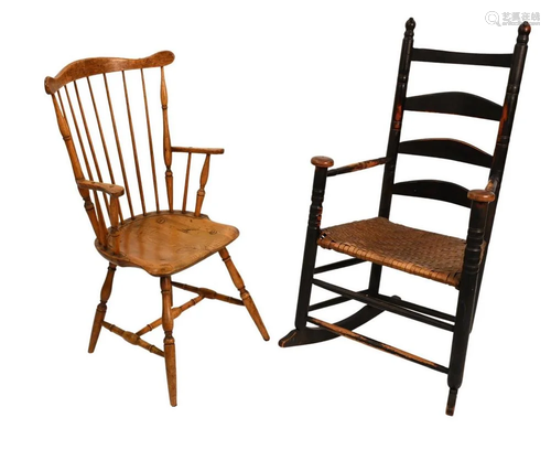 Two Chairs, to include a ladderback great chair now