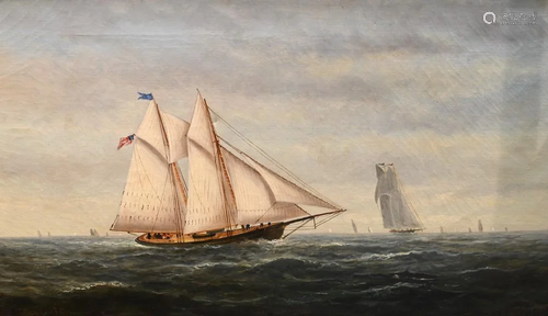 American School, 19th century, Schooner at Sea with