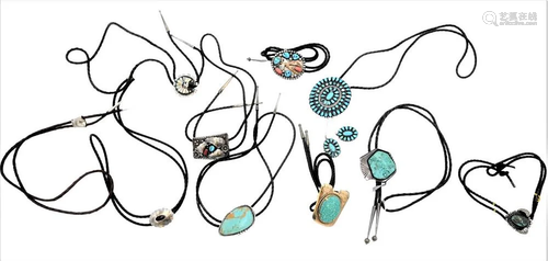 Ten Bolo Necklaces, having leather with silver,