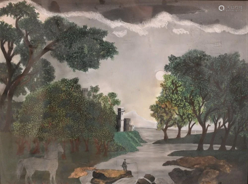 American School, 19th century, primitive landscape on a