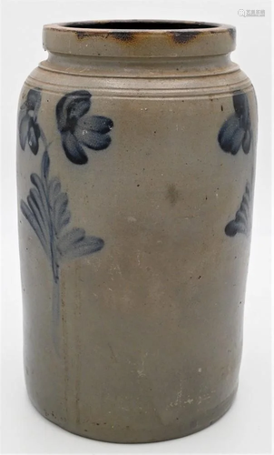 Two Gallon Stoneware Crock, having double blue flower