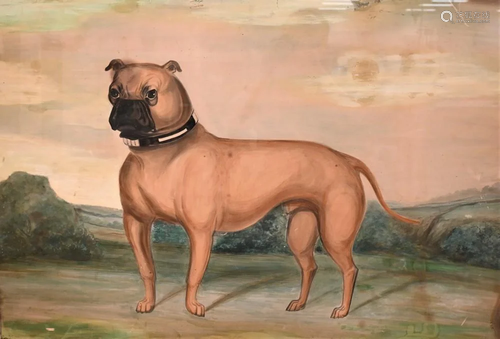 Primitive Folk Art Watercolor, boxer (dog) in