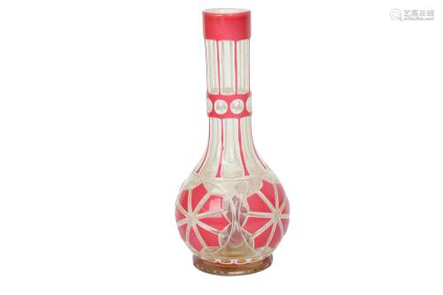 A ROSE PINK-ENAMELLED CUT CLEAR-GLASS ORIENTALIST HUQQA BASE...