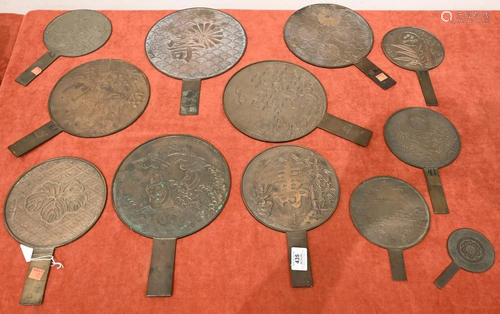 Group of 12 Japanese Bronze Mirrors, five having