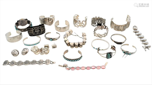 19 Silver Bracelets, some mounted with stones, some