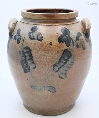 Stoneware Crock, having two handles and blue decoration