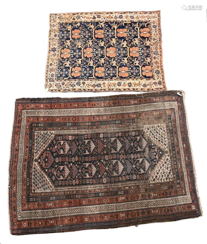 Two Caucasian Oriental Throw Rugs, having wear, 4' x 5'