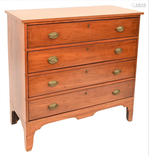 Federal Cherry Four Drawer Chest, having line inlay set