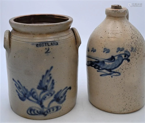 Two Piece Stoneware Lot, to include one jug with blue