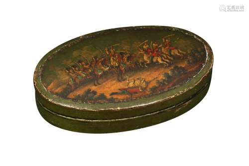A RUSSIAN LACQUERED LIDDED BOX WITH A BATTLE SCENE Russia or...