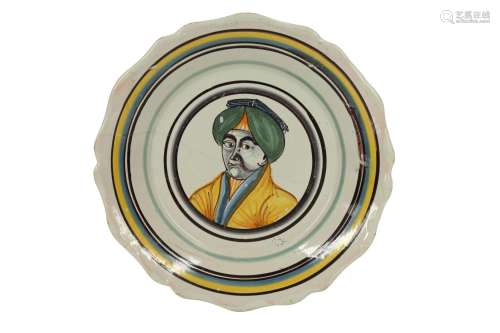 A NEVERS FAIENCE POTTERY DISH DEPICTING AN OTTOMAN SULTAN Ne...