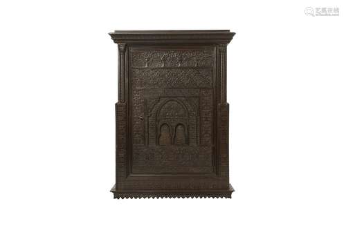 AN ALHAMBRA-STYLE CAST-IRON AND WOOD STORAGE WALL CABINET Po...