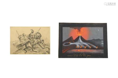 AN EARLY 19TH CENTURY ALBUM OF DRAWINGS, WATERCOLOURS, AND E...