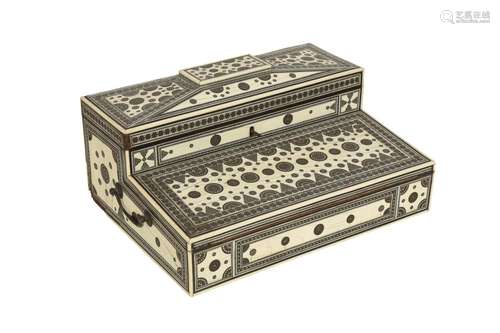 λ AN IVORY-INLAID SANDALWOOD SADELI-WARE PORTABLE WRITING DE...