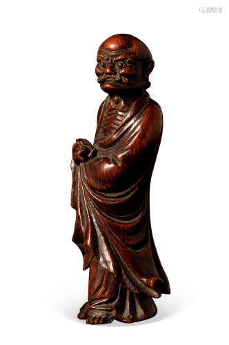 清代 竹雕持經達摩像
