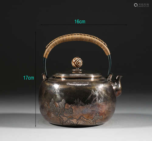 日本 純銀天珠鈕茶壺