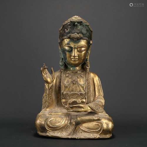 Bronze Gold Gilded Guanyin Statue