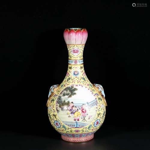 Yellow Ground Famille Rose Porcelain Bottle