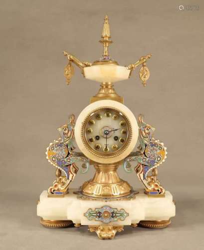 Bronze Gold Gilded Enamel Colorful Marble Clock