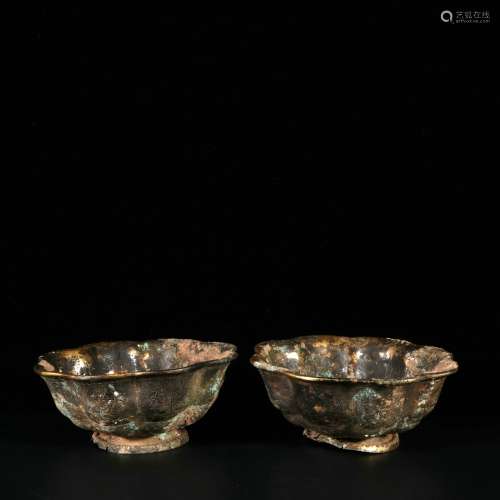 A Pair Of Bronze Gold Gilded Bowls