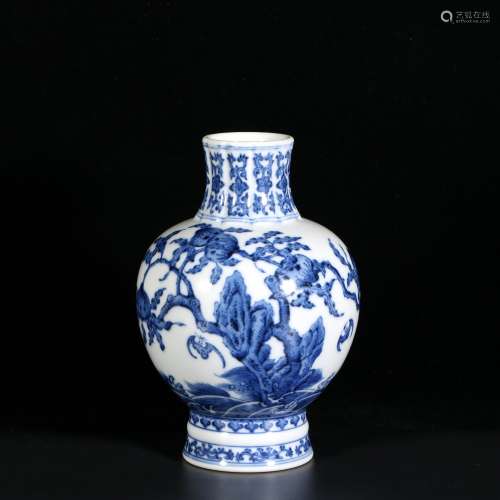 Blue And White Porcelain Fushou Bottle