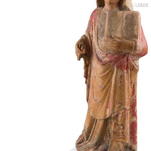 Sainte femme en pierre calcaire sculptée et polychromée. Deb...